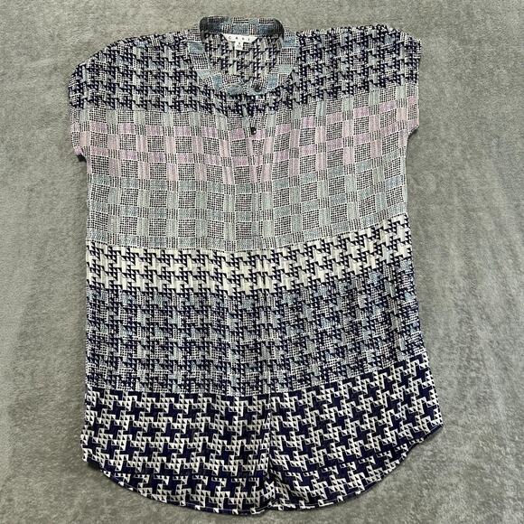 Cabi Astor Geometric Print Blue Blouse Cap Sleeve 735 Women's Small Lighweight - Picture 1 of 6